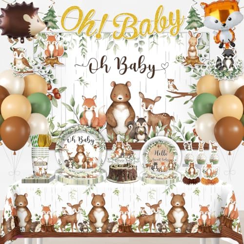 208Pcs Yingoto Woodland Baby Shower Decorations Tableware Set, Serves 25 by Yingoto