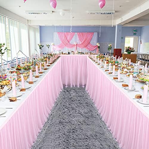 Suppromo 2 Pack 6ft Pink Tulle Table Skirts for Rectangle Tables or Round Tables Pink Tutu Tablecloth Cover for Princess Baby Shower Girls Birthday Party Wedding Cake Dessert Table Decorations - Image 5