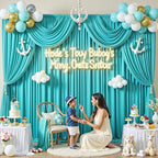 10 ft x 20 ft Wrinkle Free Turquoise Backdrop Curtain for Parties, Thick Polyester Teal Photo Backdrop Drapes,4 Panels 5ft x 10ft for Baby Shower Wedding Engagement Birthday Mermaid Party - Image 5