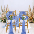 QueenDream Dusty Blue Sashes Wedding Chair Decorations: 50PCS Tulle Cover Bands Aisle Sheer Chair Bows for Birthday Party Banquet - Image 3