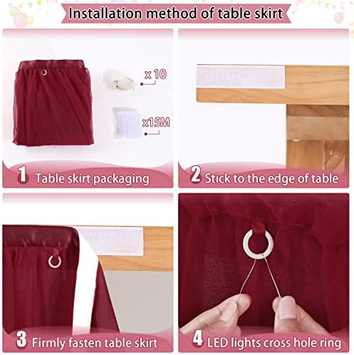 Tutu Table Skirt 14ft Burgundy Tulle Table Cloths Cover for Baby Shower Boy or Girl LED Birthday Party Dessert Buffet Banquet Table Decorations - Image 3