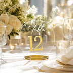 FOCHIER F Wedding Table Number 1-20 with Stand,Gold Arched Acrylic Sign with Holder for Wedding Reception,Centerpiece,Anniversary(Circular) - Image 2