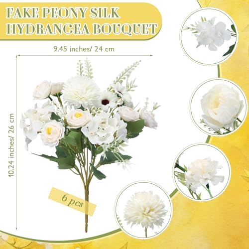 Tigeen 6 Bundles Artificial Flowers Bouquet for Wedding, White - Image 2
