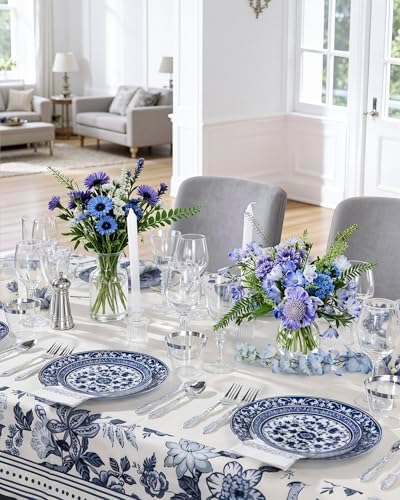 Hioasis Blue Plastic Plates, Fancy Disposable Pates, 60 Pcs for 30 Guests - Image 6