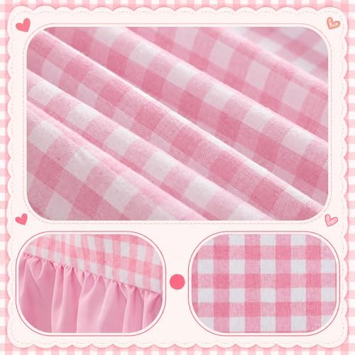 Moukeren 120"x60" Ruffled Tablecloth Table Cover, Pink, Gingham - Image 2