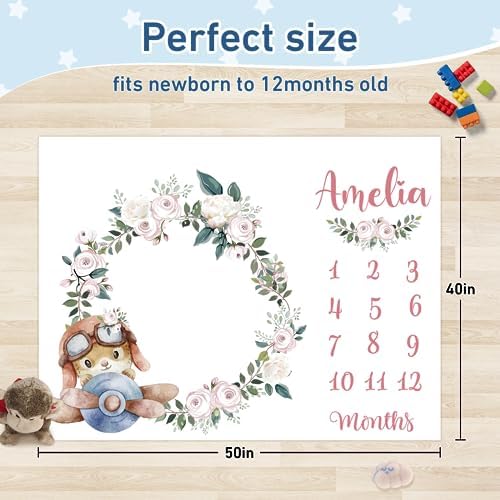 Personalized Baby Milestone Blanket for Boys Girls Baby Month Blanket- First Year Calendar Monthly Growth Chart - White Rabbit Print Halloween Birthday Gifts for Infant Todder - Image 3