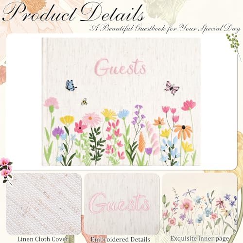 Ctosree Wildflower Baby Shower Guest Book with Pen,Colorful A,10 * 8 Inch - Image 3