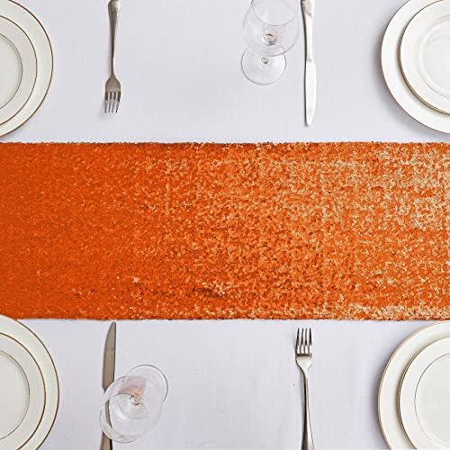 6PCS 12x108 Inch Sequin Table Runner Orange Glitter Table Runner for Party, Wedding, Bridal Baby Shower, Event Decorations（6PCS, 12x108 Inch, Orange） - Image 2