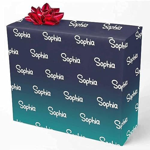 MyPupSocks Personalized Gradient Black And Blue Gift Wrap Paper with Text, Custom Name Logo Birthday Gift Wrapping Paper Roll for Boys Girls Kids Baby Shower Christmas Anniversary 58x23 5 Rolls by MyPupSocks