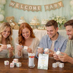 119 Pcs Baby Shower Game – 64 White Wooden Cubes to Decorate, Storage Box, 48 Acrylic Markers, 5 stencil templates & Instruction Sign - Image 7