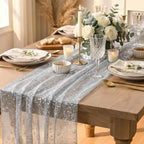 Artoid Mode 6PC Grey Gold Gauze Table Runner 120 Inch 10FT, Glitter Metallic Foil Sheer Dining Wedding Anniversary Holiday Birthday Table Decor for Home Party - Image 6