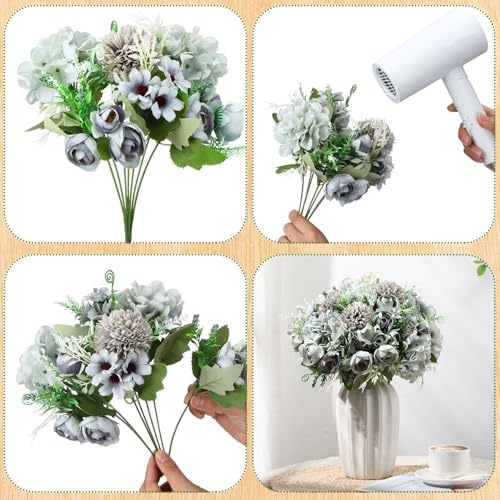 Tigeen 24 Bundles Peonies Artificial Flowers Faux Roses, Pastel Blue - Image 2