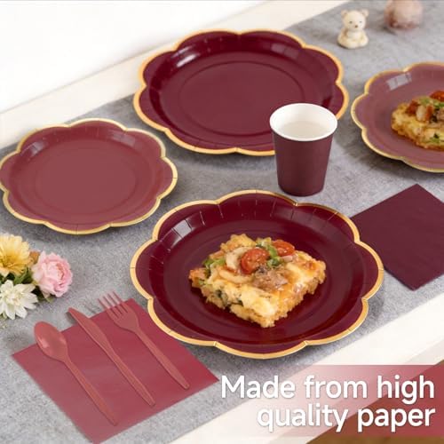350Pcs Burgundy Paper Plates and Napkins Party Supplies for 50 Guests - Image 2