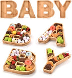 Wooden Baby Charcuterie Board Letters Serving Tray Decorative Platter 4 Pcs Bamboo Candy Tray for Baby Shower Alphabet Gender Reveal Decorations with Deeper Edge by Hilsita