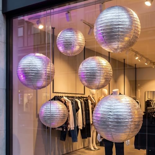 Paper Lanterns Round Paper Lanterns Decorative Ball Lanterns Lamps for Weddings, Birthdays, Parties and Events 16-Inch 5 Packs (Silver) - Image 3