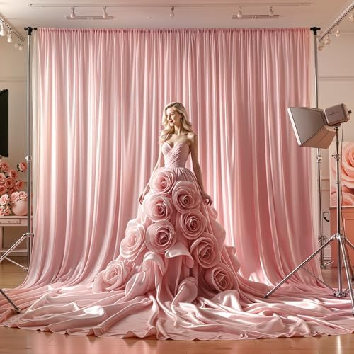 16x10FT Dusry Rose Backdrop Curtains for Wedding Parties, Wrinkle Free Polyester Photography Backdrop Drapes for Birthday Parties Baby Shower Stage Background Stand Decorations 4x10ft,4 Panels - Image 3