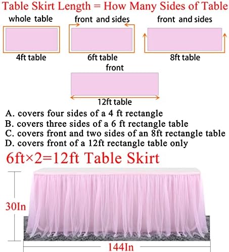 Suppromo 2 Pack 6ft Pink Tulle Table Skirts for Rectangle Tables or Round Tables Pink Tutu Tablecloth Cover for Princess Baby Shower Girls Birthday Party Wedding Cake Dessert Table Decorations - Image 6