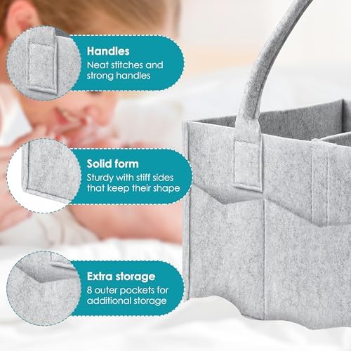 Cute Castle 2 Pack Diaper Caddy Organizer - Portable Baby Caddy Organizer with Handle, Nursery Storage Bin and Car Organizer for Girls, Boys - Baby Gift Basket - Grey, Large - Image 7