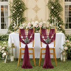 QueenDream Burgundy Chair Sashes Wedding: 36 Pieces Long Sheer Wedding Aisle Chair Decorations Tulle Chairs Covers with Artificial Eucalyptus - Image 5