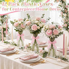 LemonRoad 12 Pcs Vintage Plastic Vases for Centerpieces Small Clear Flower Vase with Pink Ribbon for Farmhouse Wedding Housewarming Pink Birthday Party Favors Rustic Home Tabletop Decoration - Image 4