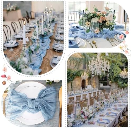 Sioloc 5 Pack Dusty Blue Cheesecloth Table Runner 120'' x 35'',Spring Easter Decor Soft Gauze Boho Wedding Table Decor for 10ft Table Birthday Party,Baby Shower, Bridal Shower, Home & Event Decor - Image 4