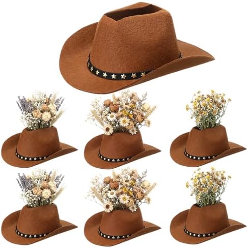 6PCS 7.4in Cowboy Hat Vase Western Table Centerpieces, Star Belt, Brown by Didaey