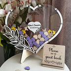 Personalized Wedding Wooden Guest Book: Creative Acrylic Custom Name Alternative Inserts Box DIY Custom Rustic Wedding Heart Drop Guest Book for Graduation Anniversary Wedding Decor (Flower Butterfly) - Image 2