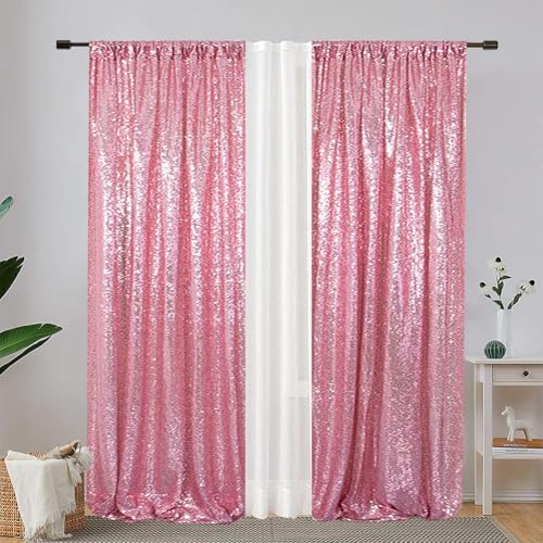 Eternal Beauty Fuchsia Pink Sequin Backdrop Curtains, 4 Panels 2x8FT - Image 3