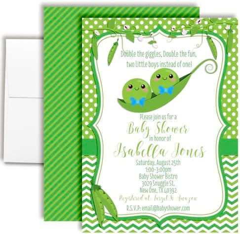 Amanda Creation Custom Baby Shower Invites Cute Pea Pod Invitation 20 5x7 Personalized Twin Boy Baby Shower Invitation Cards With Envelopes by AmandaCreation