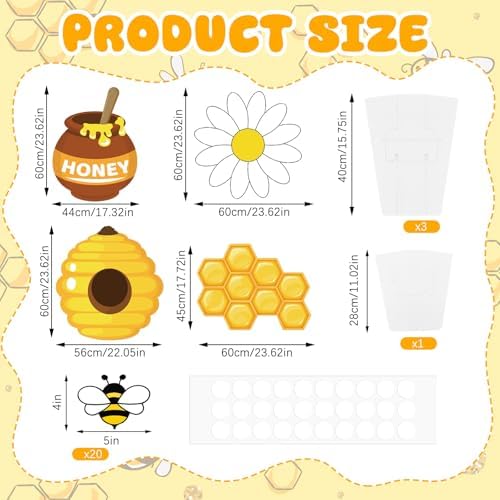 4 Large 23.6 Inch Bee Theme Cardboard with Stand and 20 Bee Cutout, Prop up Honey Pot Honeycomb Decoration for Birthday Baby Shower Gender Reveal Supplies - Image 2
