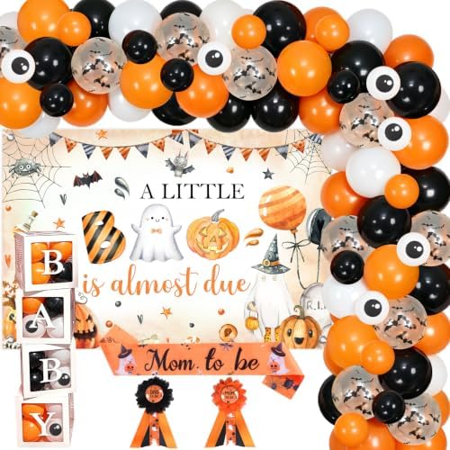 A Little Boo is Almost Due Baby Shower Decorations Orange Black by Funmemoir
