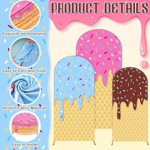 Moukeren 3 Pcs Ice Cream Drip Arch Cover, 4ft 5ft 6ft Spandex Decor - Image 3