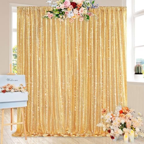QueenDream Gold Sequin Backdrop Curtain Party Decorations: 10ft x 10ft - Image 5