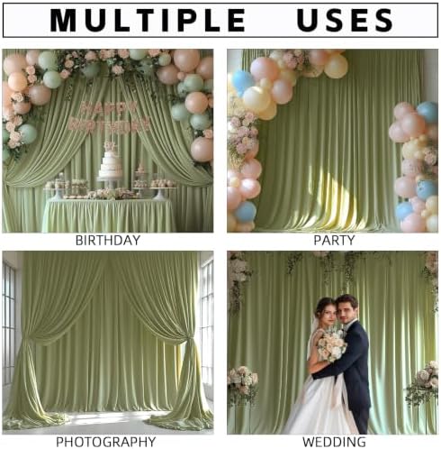30x10FT Sage Green Backdrop Curtains for Wedding Parties, Wrinkle Free Photo Backdrop Curtains for Wedding Birthday Party Baby Shower, Fabric Drape with Rod Pockets 5ft x 10ft, 6 Panels - Image 3