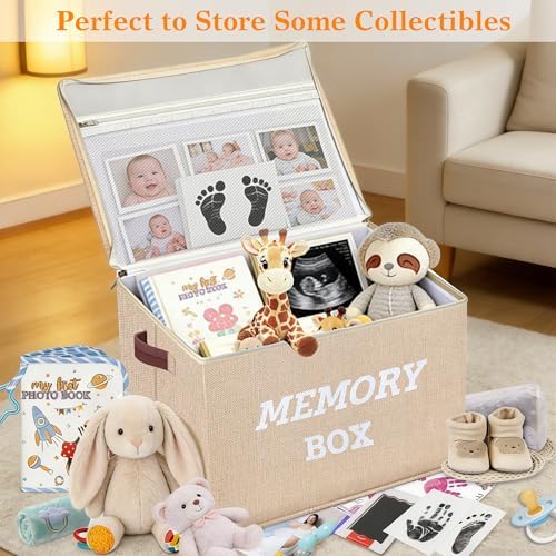 Memory Box for Keepsakes, Large Baby Keepsake Box Decorative Baby Memory Box for Baby Shower Anniversary, Wedding, Valentines Day, Birthday Gift (1, Beige) - Image 5