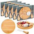 Maxcheck 5 Sets Bamboo Round Cheese Board Party Prizes with Knife Fork by Maxcheck