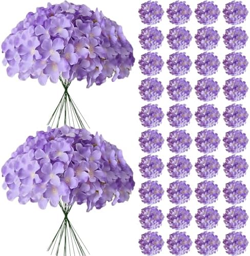 65Pcs Purple Hydrangea Artificial Flowers Bulk，Realistic Silk Fake Flowers with Stems，Faux Hydrangea Flowers for Wedding Home Decor Centerpieces Living Room Garden Party Baby Shower Decoration by Cherica