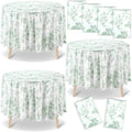 Ganeen 12 Pcs Sage Green Floral Plastic Tablecloth 84 in Spring Round Vintage Flower Tea Party Tablecloth Disposable Green and White Table Covers for Tea Party Birthday Wedding Baby Shower Decoration by Ganeen