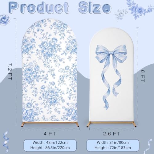 Tegeme 2 Set Blue Bow Floral Arch Backdrop Cover 7.2ft 6.6ft - Image 2