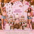 3pcs Pink Cowgirl Birthday Party Decorations Western Cow Theme Birthday Arch Backdrop Cover with Bow Guitar Shoes Pattern for Girl Barn Farm Party Baby Shower Photo Backgrounds 4ft, 5ft, 6ft - Image 5