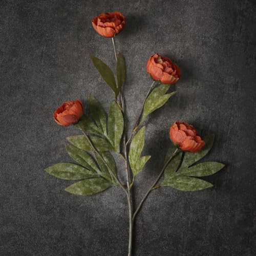 12 Pcs 27" Faux Silk Peony Artificial Fall Flowers Stems for Vase (Orange) - Image 2