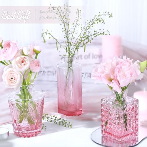 TBWIND Pink Glass Bud Vase Set of 24, Small Flower Vases - Image 4