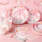 FillTouch 350 Pcs Baby in Bloom Baby Shower Party Plates Napkins a Sweet Is on The Way Paper Cups with Clear Knives Fork Spoon for Pink Bow Flower Disposable Birthday Tableware for 50 Guests - Image 6