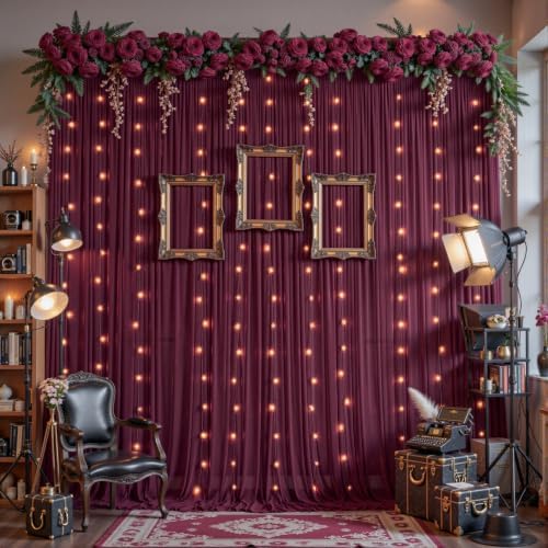 30ft×10ft Wrinkle Free Burgundy Backdrop Curtain Drapes, 6 Panels 5ftx10ft Sheer Tulle Chiffon Backdrop Panels Curtains for Wedding Baby Shower Birthday Party Stage Photo Home Decorations - Image 6
