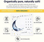 Pondering Pine Organic Baby Monthly Milestone Blanket Boy - Love You to the Moon and Back Blanket for Boys, Growth Chart for 1-12 Months Milestones, Gender Neutral, 47”x47” - Image 2