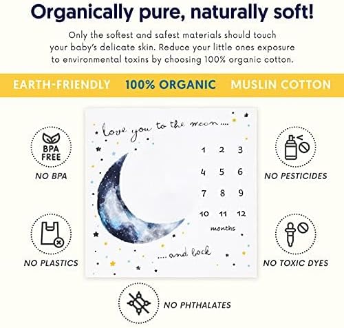 Pondering Pine Organic Baby Monthly Milestone Blanket Boy - Love You to the Moon and Back Blanket for Boys, Growth Chart for 1-12 Months Milestones, Gender Neutral, 47”x47” - Image 2