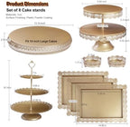 8Pcs Metal Cake Stand Set with 14 inch Round Cake Stand for Large Cakes, 2-Tier & 3-Tier Dessert Stands, Lace Edge Serving Trays – Display for Wedding, Birthday, Party(Champagne Gold) - Image 3