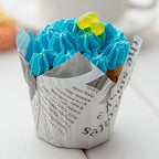 Restaurantware 1 oz Paper Tulip Newsprint Regular Baking Cup, 200 Pack - Image 3
