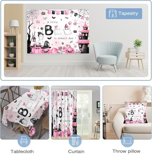Mocsicka Halloween Baby Shower Backdrop A Little Boo is Almost Due Pink and Black Party Decorations Pumpkin Ghost Bat Background Banner Baby Shower for Kids Photo Booth Props (8x6ft (96x72 inch)) - Image 4