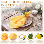Preboun 24 Pcs Yellow Cloth Napkins with Lemon Napkin Rings - Image 3